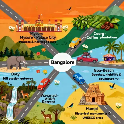 Outstation Cab Service from Bangalore | Mysore, Coorg, Ooty